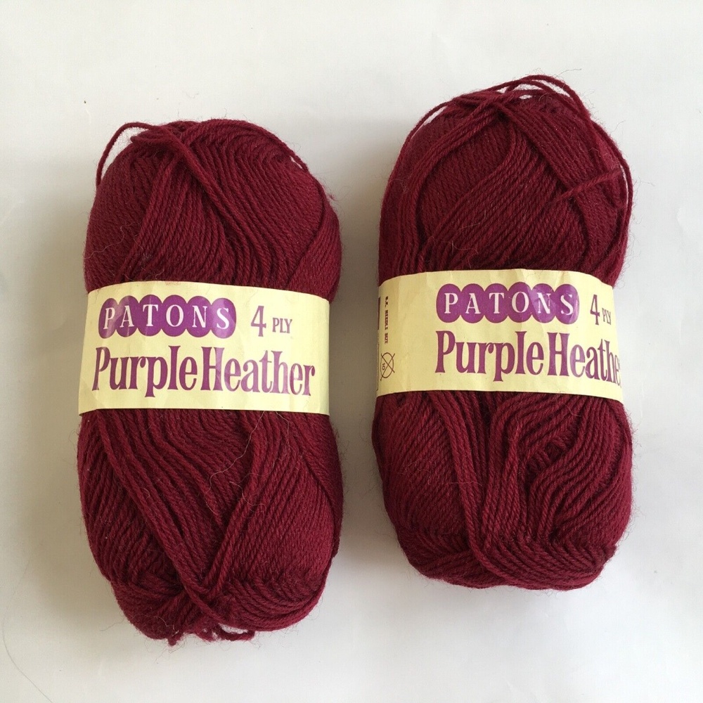 Patons Purple Heather 100% Wool Burgundy Lot of 2 Skeins 50 g Made in UK Vtg